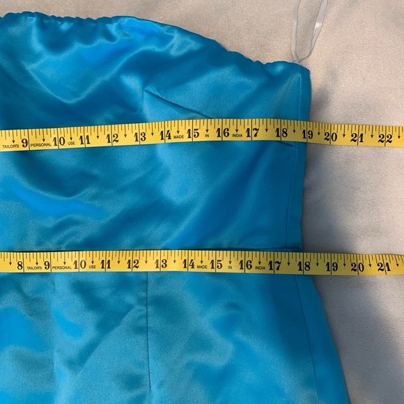 Camilyn Beth the Sheila strapless babydoll mini dress feather trim pool blue 16 - Picture 7 of 7